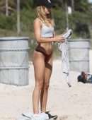 Kimberley Garner in Bikini Working Out on the Beach in Miami