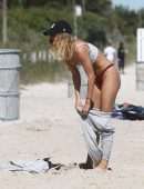 Kimberley Garner in Bikini Working Out on the Beach in Miami