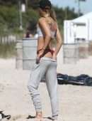 Kimberley Garner in Bikini Working Out on the Beach in Miami