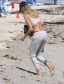 Kimberley Garner in Bikini Working Out on the Beach in Miami