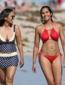 Padma Lakshmi in Red Bikini at Beach in Miami