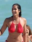 Padma Lakshmi in Red Bikini at Beach in Miami