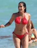 Padma Lakshmi in Red Bikini at Beach in Miami