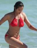 Padma Lakshmi in Red Bikini at Beach in Miami
