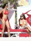 Padma Lakshmi in Red Bikini at Beach in Miami