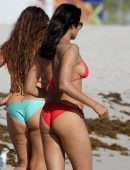 Padma Lakshmi in Red Bikini at Beach in Miami