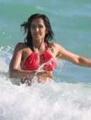 Padma Lakshmi in Red Bikini at Beach in Miami