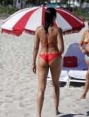 Padma Lakshmi in Red Bikini at Beach in Miami