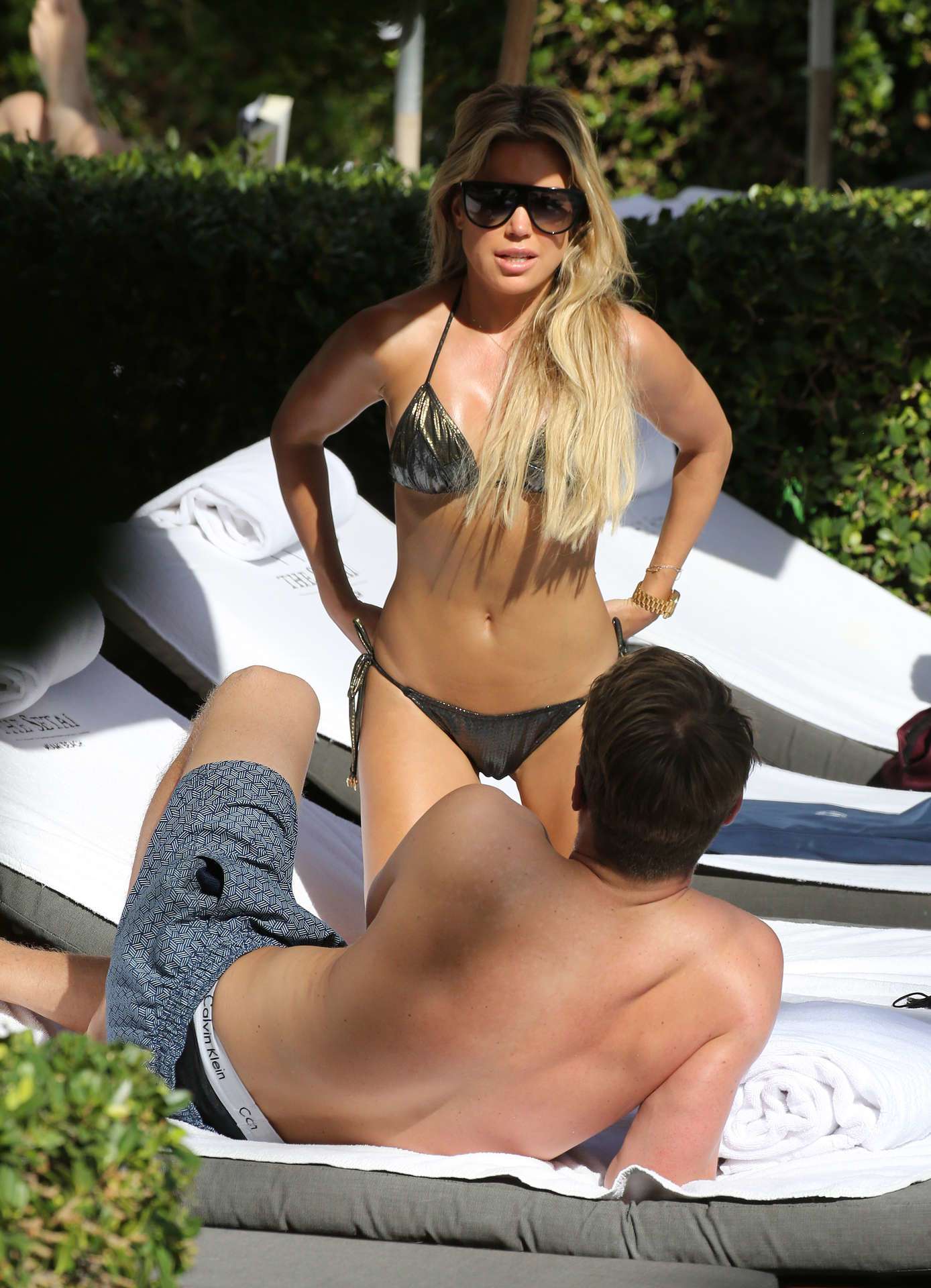 Sylvie Meis in Bikini by the Pool in Miami