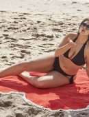 Ashley Graham in New Swimwear Collection on a Heart-Shaped Towel