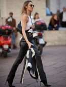 Candice Swanepoel Outside the Versace Show at Milan Fashion Week AW