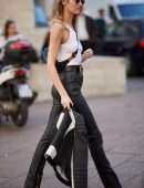 Candice Swanepoel Outside the Versace Show at Milan Fashion Week AW
