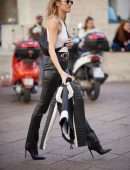 Candice Swanepoel Outside the Versace Show at Milan Fashion Week AW