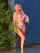 Demi Rose Mawby in Pink Latex Bikini for Photoshoot in Phuket