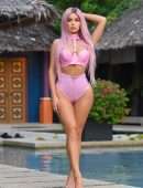 Demi Rose Mawby in Pink Latex Bikini for Photoshoot in Phuket