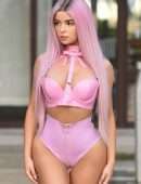 Demi Rose Mawby in Pink Latex Bikini for Photoshoot in Phuket