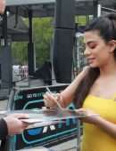 Emeraude Toubia on the Set of 'Extra' in Universal City
