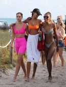 Jasmine Tookes, Shanina Shaik and Lais Ribeiro on the Beach in Miami