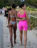 Jasmine Tookes, Shanina Shaik and Lais Ribeiro on the Beach in Miami