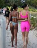 Jasmine Tookes, Shanina Shaik and Lais Ribeiro on the Beach in Miami