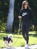 Nina Dobrev in Black Leggings, Walking her Dog Maverick in Hollywood