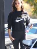 Nina Dobrev in Black Leggings, Walking her Dog Maverick in Hollywood