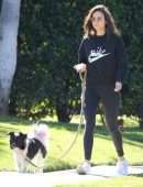 Nina Dobrev in Black Leggings, Walking her Dog Maverick in Hollywood