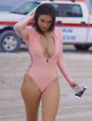 Tao Wickrath in Swimsuit on the Beach in Miami