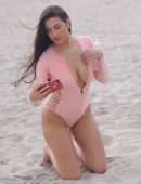 Tao Wickrath in Swimsuit on the Beach in Miami