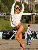 Alessandra Ambrosio in Black Bikini Playing Volleyball in LA