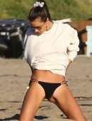 Alessandra Ambrosio in Black Bikini Playing Volleyball in LA