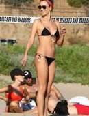 Alessandra Ambrosio in Black Bikini Playing Volleyball in LA