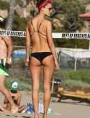 Alessandra Ambrosio in Black Bikini Playing Volleyball in LA