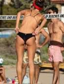Alessandra Ambrosio in Black Bikini Playing Volleyball in LA