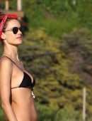 Alessandra Ambrosio in Black Bikini Playing Volleyball in LA