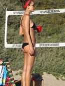 Alessandra Ambrosio in Black Bikini Playing Volleyball in LA