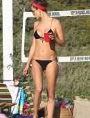 Alessandra Ambrosio in Black Bikini Playing Volleyball in LA