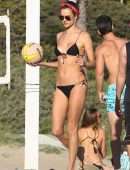 Alessandra Ambrosio in Black Bikini Playing Volleyball in LA