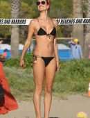 Alessandra Ambrosio in Black Bikini Playing Volleyball in LA