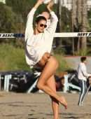 Alessandra Ambrosio in Black Bikini Playing Volleyball in LA