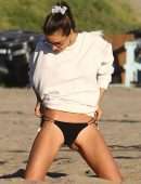 Alessandra Ambrosio in Black Bikini Playing Volleyball in LA