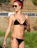Alessandra Ambrosio in Black Bikini Playing Volleyball in LA