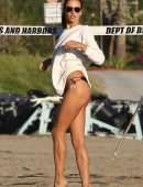 Alessandra Ambrosio in Black Bikini Playing Volleyball in LA