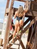 Alicia Oates at The Bachelor Contestant in a Black Swimsuit in Tenerife