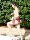 Bella Thorne in a Red Bikini at a Pool in Miami