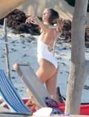 Candice Swanepoel in White Swimsuit at a Beach in Tulum