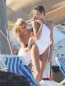 Candice Swanepoel in White Swimsuit at a Beach in Tulum