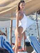 Candice Swanepoel in White Swimsuit at a Beach in Tulum