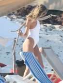 Candice Swanepoel in White Swimsuit at a Beach in Tulum