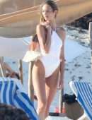 Candice Swanepoel in White Swimsuit at a Beach in Tulum